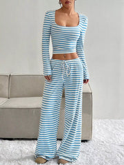 Hazel Blues® | Striped Long Sleeve Crop Top & Wide Leg Pants Set