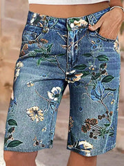 Hazel Blues® | Floral Print Denim Shorts