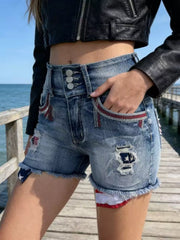 Hazel Blues® | American Flag Distressed Denim Shorts