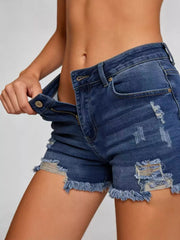 Hazel Blues® | Distressed Frayed Hem Denim Shorts