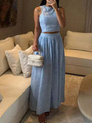 Hazel Blues® | Eyelet Crop Top and Maxi Skirt Set