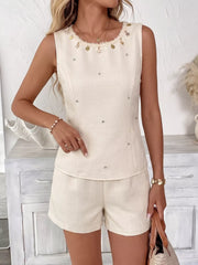 Hazel Blues® | Embellished Sleeveless Top & Shorts Set