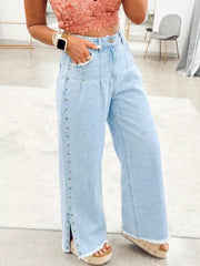 Hazel Blues® | Studded Side Slit Leg Frayed Pocketed Wide Leg Jeans