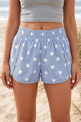 Hazel Blues® | Apricot Polka Dot Print Shirred High Waist Casual Shorts