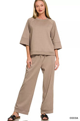 Hazel Blues® | Zenana Scuba 3/4 Sleeve Pullover & Pants Set