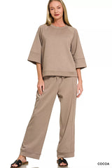 Hazel Blues® | Zenana Scuba 3/4 Sleeve Pullover & Pants Set
