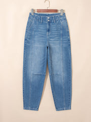 Hazel Blues® | Washed Cuffed Barrel Jeans
