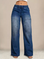 Hazel Blues® | Drawstring Waist Wide Leg Jeans