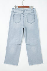 Hazel Blues® | Beau Blue Frayed Cropped Straight Jeans