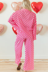 Hazel Blues® | Checkerboard Print Long Sleeve Top and Pants Set