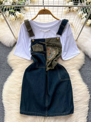 Hazel Blues® | Short Sleeve T-Shirt and Denim Overall Dress Set