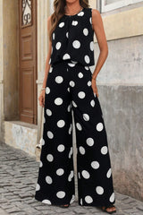 Hazel Blues® | Sleeveless Polka Dot Top and Pants Set