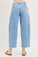 Hazel Blues® | RISEN Slouchy Crop Barrel Pleated Jeans