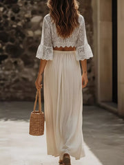 Hazel Blues® | Lace Crop Top and Slit Maxi Skirt Set