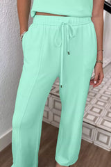 Hazel Blues® | Drawstring Elastic Waistband Solid Color Two Piece Casual Set