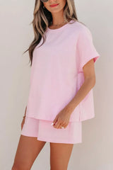 Hazel Blues® | Stripe Matching Oversized Tee and Drawstring Shorts Set