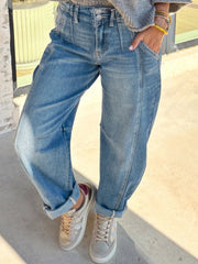Hazel Blues® | Washed Cuffed Barrel Jeans