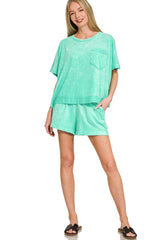 Hazel Blues® | Zenana Acid Washed Oversized Top & Shorts Set