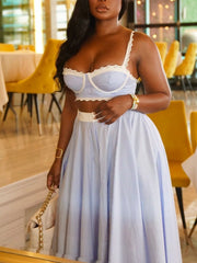 Hazel Blues® | Striped Lace Trim Cami and Skirt Two-Piece Set