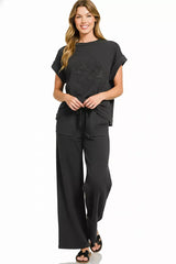 Hazel Blues® | Zenana Cotton Slub Short Sleeve Tee and Pants Set