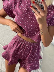 Hazel Blues® | Printed Crop Top and Ruffled Shorts Lounge Set
