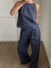 Hazel Blues® | Striped Sleeveless Top and Wide-Leg Pants Set