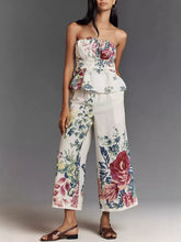 Hazel Blues® | Floral Print Strapless Top and Wide-Leg Pants Set
