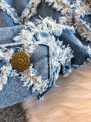 Hazel Blues® | Distressed Diamond Pattern Jacket and Shorts Denim Set