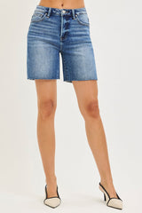 Hazel Blues® | RISEN Tummy Control High Rise Raw Cut Hem Jhorts