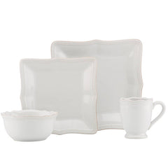 French Perle Bead White Square 4pc Place Setting
