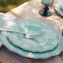 French Perle Melamine Aqua 4-pc Dinner Plate Set