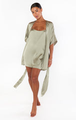 First Look Robe ~ Moss Green Luxe Satin