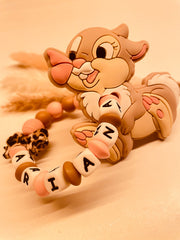 Schnullerkette Kinderwagenkette Greifring Hase Leo rosa/braun