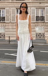 Bradshaw Maxi Dress ~ Rosette Mesh White
