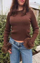Fran Top ~ Chocolate Rib with Faux Fur