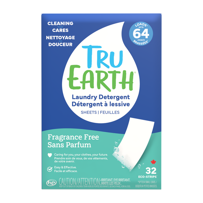 TruEarth Laundry Detergent Fragrance-Free Front of Package || 32 Strips