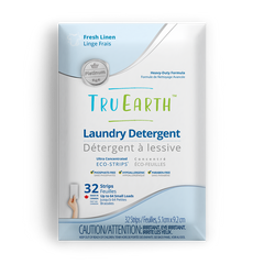 TruEarth Platinum Laundry Detergent Fresh Linen Front of Package || 32 Strips