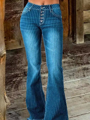 Hazel Blues® |  Striped Button Fly Flare Jeans