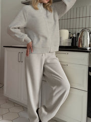 Hazel Blues® |  Casual Knit Zip-Up Cardigan and Wide-Leg Pants Set