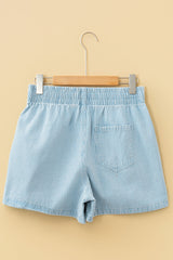 Hazel Blues® | Blue Stripe Contrast Drawstring Elastic Waist Denim Shorts