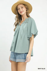 Hazel Blues® |  Umgee Lace Inset Puff Sleeve Boho Blouse