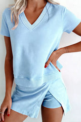 Hazel Blues® |  Casual V-Neck Short Sleeve Top and Skort Set