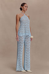 Corey Crochet Halter Neck Top - Light Blue