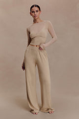 Frannie Gathered Silk Blend Knit Pants - Sand