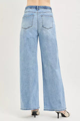 Hazel Blues® |  RISEN Elastic Band Slouchy Wide Jeans with Drawstring