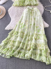Hazel Blues® |  Floral Print Ruffle Hem Blouse and Skirt Set