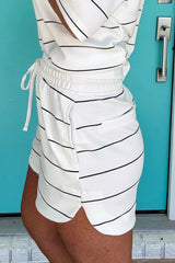 Hazel Blues® |  Stripe Half Sleeve Tee and Drawstring Shorts Set