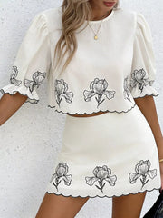 Hazel Blues® |  Floral Scallop Trim Top and Skirt Two-Piece Set