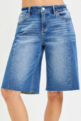 Hazel Blues® |  RISEN Raw Hem Slouchy Seamed Jorts
