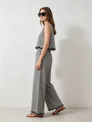 Hazel Blues® |  Plaid Scalloped Trim Tank and Pants Set